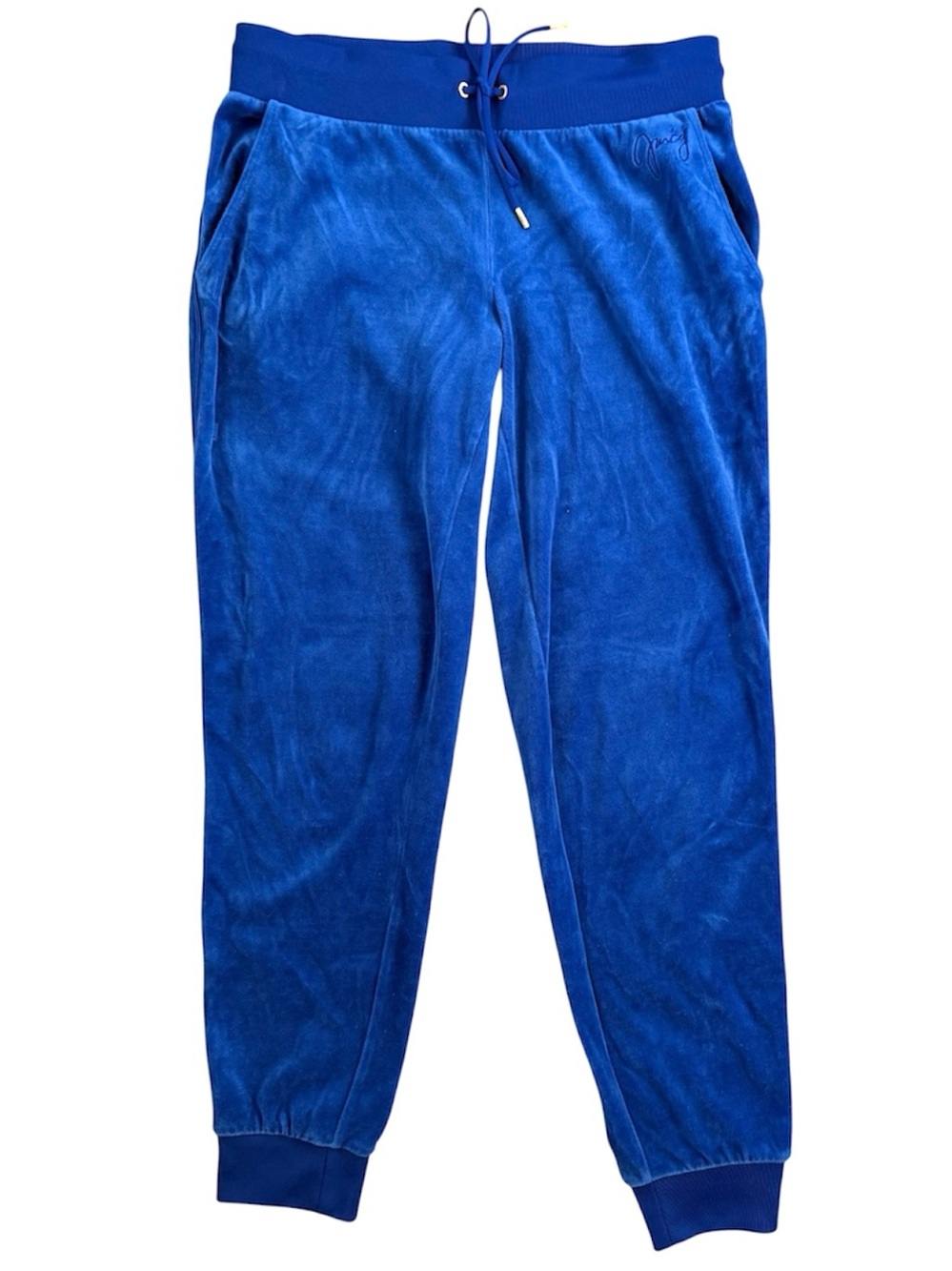 Juicy Couture Blue Velour Jogger Pants With Pockets Front Tie
